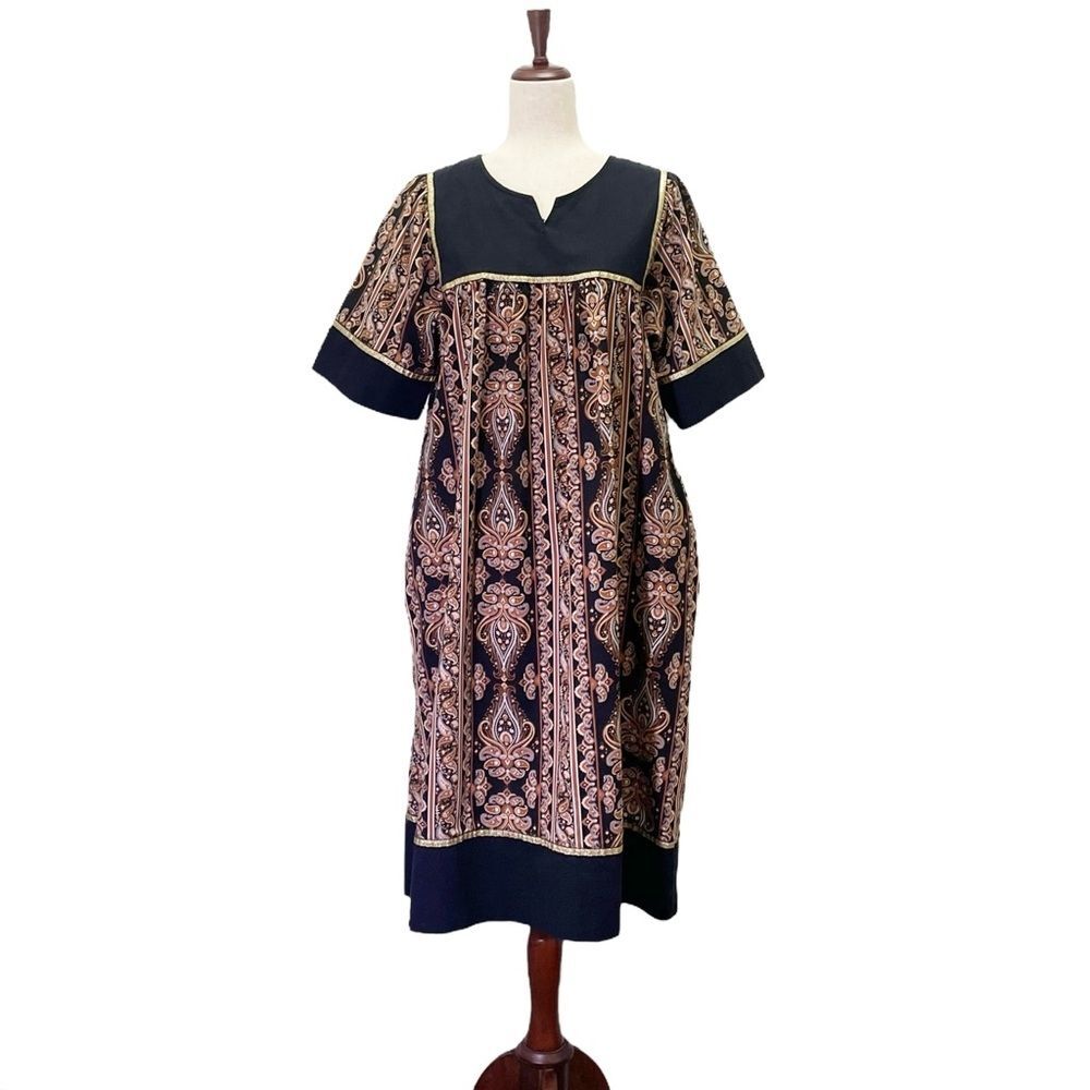 Krist Gudnason California Boho House Dress Size Large Black Paisley Caftan MuMu - Picture 3 of 13